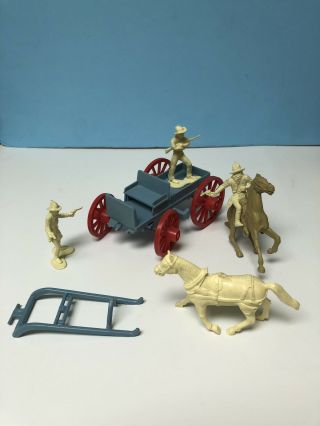 Rare 1950’s Marx Western Play Set Lt Blue W Red Wheels Buck Board Wagon.  Complete