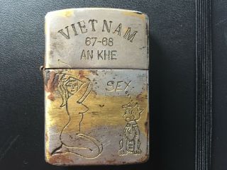 Rare Vintage Vietnam Era Zippo Lighter 1967 - 68 Tour An Khe Sexy Graphic Nr 1