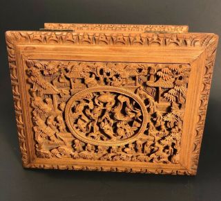 Fine Large Antique Chinese Canton Sandalwood Wood Deep Carved Box Case 19th C. 2