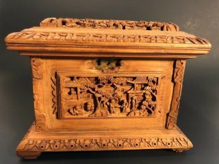 Fine Large Antique Chinese Canton Sandalwood Wood Deep Carved Box Case 19th C. 4