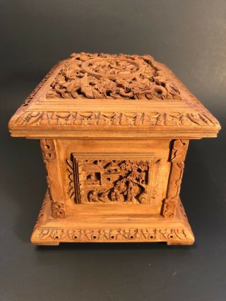 Fine Large Antique Chinese Canton Sandalwood Wood Deep Carved Box Case 19th C. 6