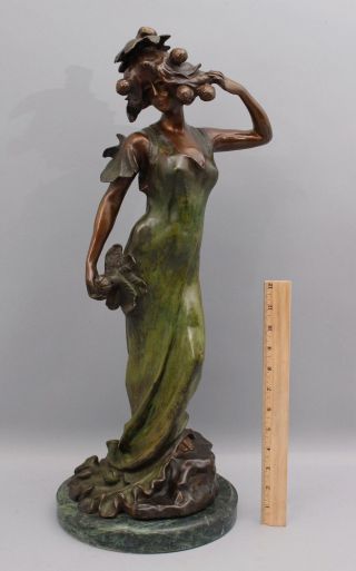 Large Early 20thc Art 2 - Color Art Nouveau Woman Spring Bronze Sculpture,  Nr