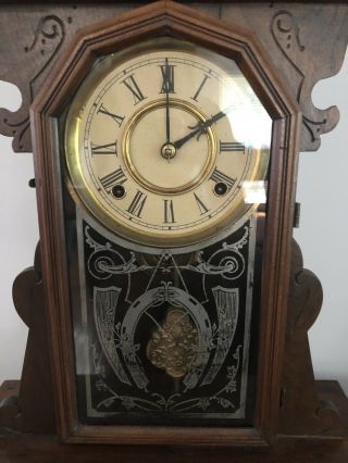 Antique E.  Ingraham Walnut Parlor Clock - 8 Day Key Wind Pendulum - 2