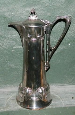 Wmf Jugend Or Art Nouveau Pitcher With Lid In Silver Plate From Germany C.  1920