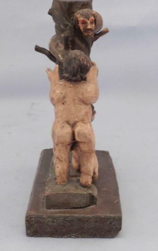 RARE Antique Hand Carved Folk Art Wood Sculpture ADAM & EVE & DEVIL Bible Scene 8