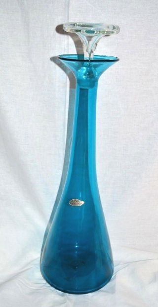 Mid Century Blenko Art Glass Wayne Husted 1956 Aqua Blue Jetsons Decanter 561