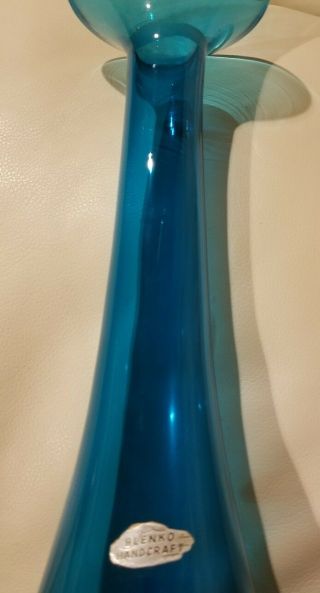 Mid Century Blenko Art Glass Wayne Husted 1956 Aqua Blue Jetsons Decanter 561 9