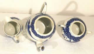 Antique Chinese Blue white porcelain tea set - MARK - teapot cup creamer 12