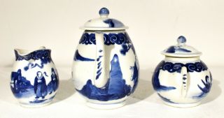 Antique Chinese Blue white porcelain tea set - MARK - teapot cup creamer 3
