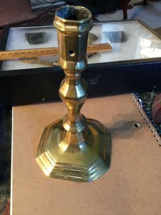 18th Century 1720 Period Brass Great Untouched Queen Anne Candlestick