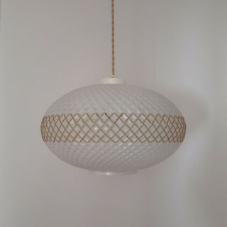 Mid Century Opaline Milk Glass Pendant Ceiling Light Globe 60 