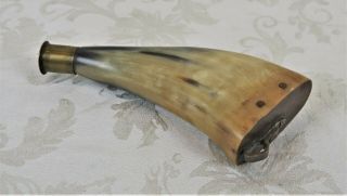 Antique 19th Century Cowhorn Brass Wood Powder Horn Us Military