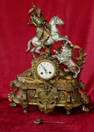 A & Large French Gilt Mantle Clock With Arabian Hunter Figure