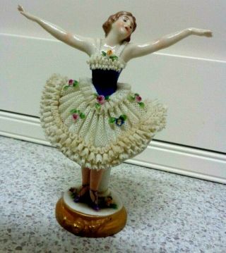 Early Antique Dresden Porcelain Lace Ballerina Figurine Porzellan Figur Figure