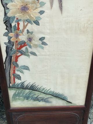 Huge Antique Chinese Silk Panels With Birds And Rosewood Frames 11