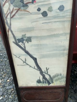 Huge Antique Chinese Silk Panels With Birds And Rosewood Frames 6