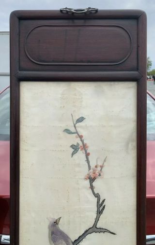 Huge Antique Chinese Silk Panels With Birds And Rosewood Frames 7