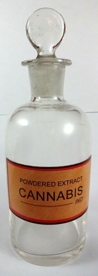 Old Jar Cannabis " Marijuana " Indica Extract - Clear Pharmacy Bottle 5 1/2