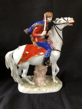 Antique German Porcelain : Rider / Warrior On Horse.  Marked Base,  Number