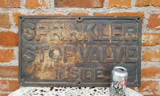 Vintage Cast Iron Water Sprinkler Stop Valve Sign Old Industrial Factory Sign