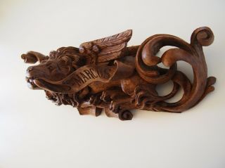 The Saint Mark Winged Lion - Antique 18th Oak Pediment Carved Wood - 15