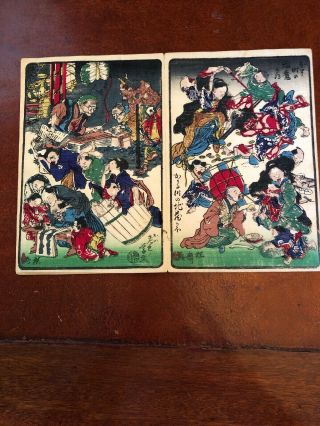 Kawanabe Kyosai Antique Woodblock Print on paper 100 Pictures 4 scenes Blue 1 3