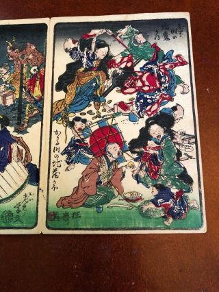 Kawanabe Kyosai Antique Woodblock Print on paper 100 Pictures 4 scenes Blue 1 5