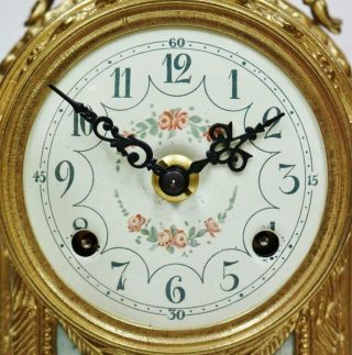 Vintage Franz Hermle 8 Day Bronze & Blue Porcelain Panelled Mantel Clock Set 7