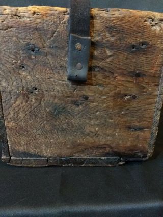 Primitive Antique Wooden Farm Tool Box Nail Ammo Tote Leather Strap Handle SOLID 12