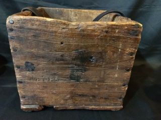 Primitive Antique Wooden Farm Tool Box Nail Ammo Tote Leather Strap Handle SOLID 3