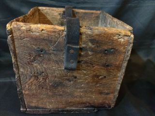 Primitive Antique Wooden Farm Tool Box Nail Ammo Tote Leather Strap Handle SOLID 4