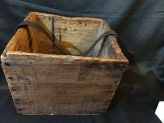Primitive Antique Wooden Farm Tool Box Nail Ammo Tote Leather Strap Handle SOLID 5