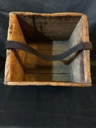 Primitive Antique Wooden Farm Tool Box Nail Ammo Tote Leather Strap Handle SOLID 6