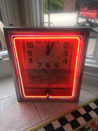vintage neon electric clock neon ray buffalo NY menu board gas and oil station 3