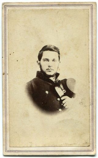 Civil War Soldier Holding Kepi Marietta Oh Ohio 1860s Cdv Photo