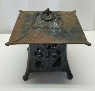 Vintage Antique Japanese Asian Pagoda Cast Iron Candle Garden Lantern Metal Art 10