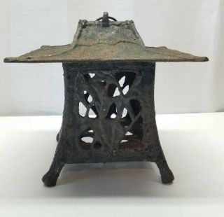 Vintage Antique Japanese Asian Pagoda Cast Iron Candle Garden Lantern Metal Art 7