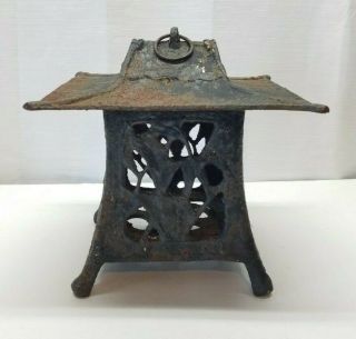 Vintage Antique Japanese Asian Pagoda Cast Iron Candle Garden Lantern Metal Art 9