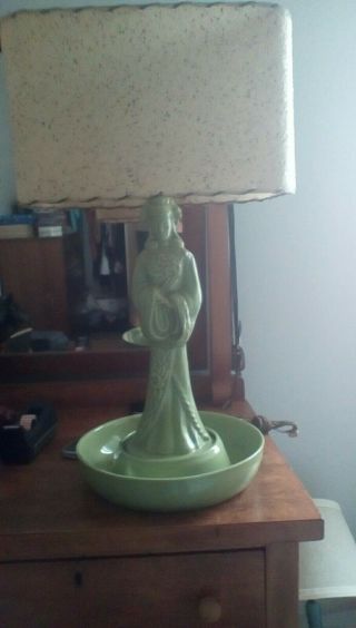 Mid Century Modern Kohl Manufactured Planter Lampgreen Asian Figure