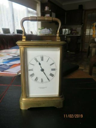 Vintage French Carriage Clock By J W Benson,  Brass Case,  Beveled Glass,  Great Con