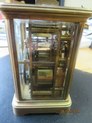 Vintage French Carriage Clock by J W Benson,  brass case,  beveled glass,  great con 7