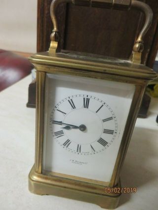 Vintage French Carriage Clock by J W Benson,  brass case,  beveled glass,  great con 8