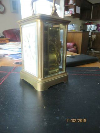 Vintage French Carriage Clock by J W Benson,  brass case,  beveled glass,  great con 9