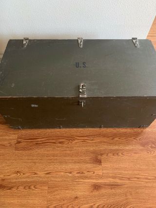 Vintage Wood Military Foot Locker Trunk With Tray