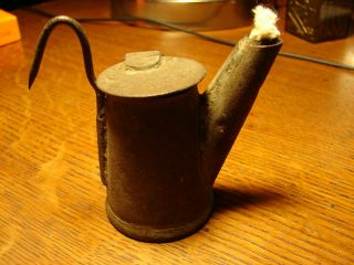 Antique Coal Miners Oil Wick Teapot Finger Lamp W/lid Mining Collectible