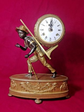 Rare Antique 1900 Bronze Black Amoor Clock French Aristocracy Tom Sawyer