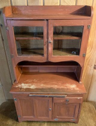 Antique Vintage Primitive Childs Salesman Sample Step Back Cupboard Red Paint Nr