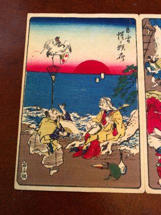 Kawanabe Kyosai Antique Woodblock Print on paper 100 Pictures 4 scenes Blue 2 4