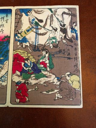 Kawanabe Kyosai Antique Woodblock Print on paper 100 Pictures 4 scenes Blue 2 5