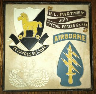 Special Forces Plaque Stand R L Partney 10th Airborne Group Vintage 1960s